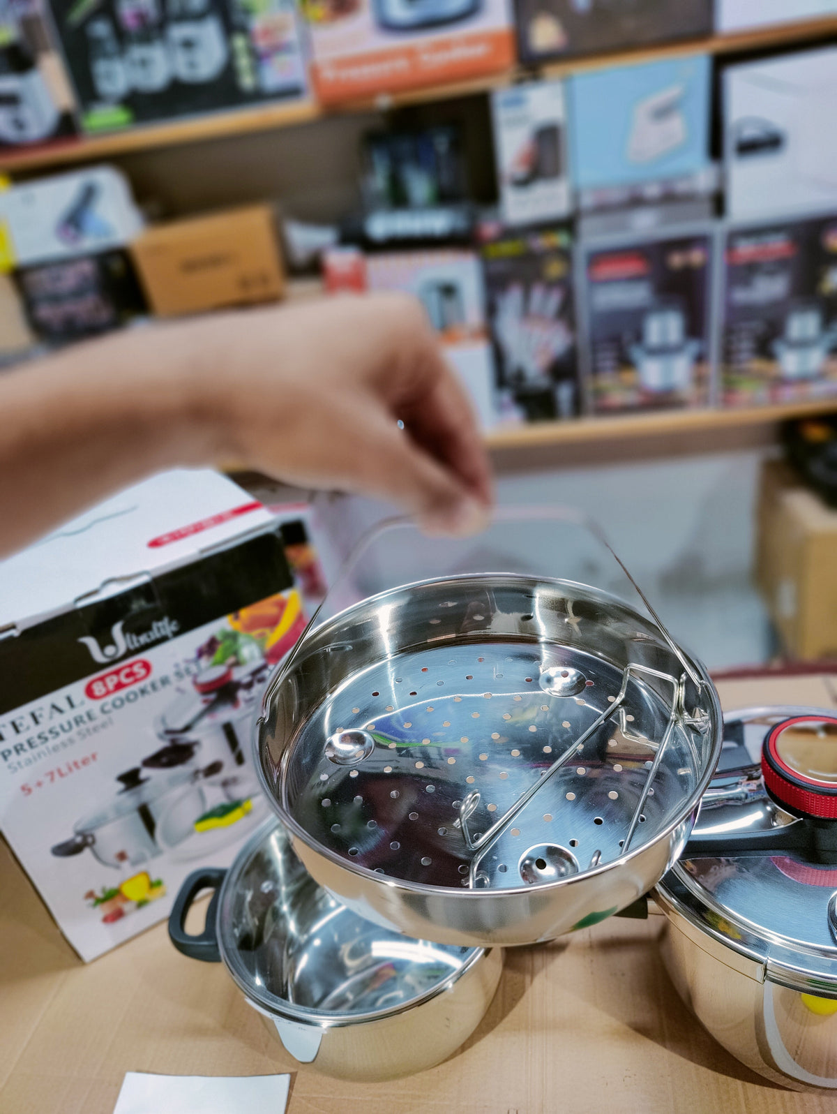 Tefal Stainless Steel Automatic Pressure Cooker- 5L + 7L
